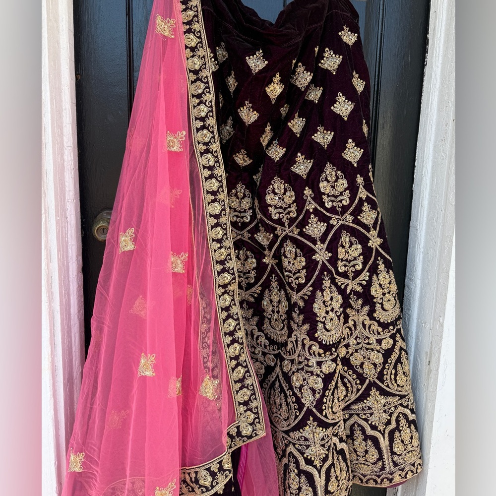 Elegant Purple velvet Lengha for Brides/ prom